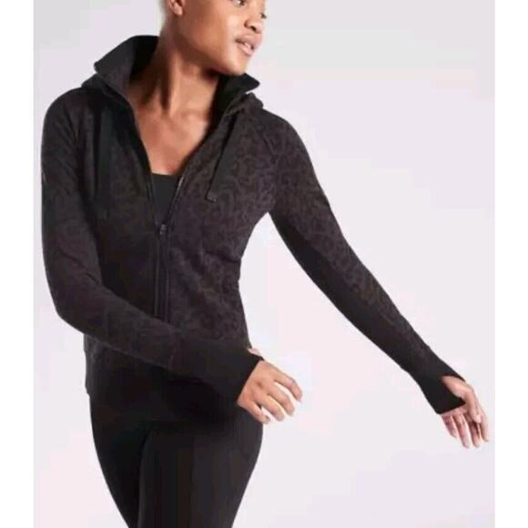 Athleta Womens Large‎ Triumph Hoodie Sweatshirt Full Zip Animal Print Thumbholes - Picture 5 of 12